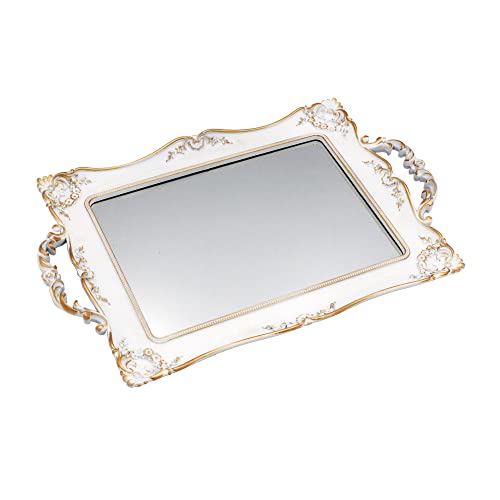 Tstarer Antique Decorative Pink Framed Square Mirror Tray (White) - color: White