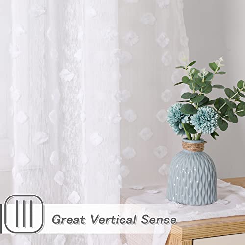 MYSKY HOME White Sheer Curtains with Pom Pom for Living Room 36x45,2 Panels - color: 1-white, size: 36"W x 45"L (Pack of 2)