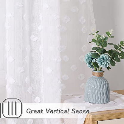 MYSKY HOME White Sheer Curtains with Pom Pom for Living Room 36x45,2 Panels - color: 1-white, size: 36"W x 45"L (Pack of 2)