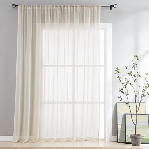 FMFUNCTEX Beige Linen Sheer Curtains,100X84 Inches, Extra Wide, 1 Panel - color: Rod Pocket| Natural, size: 100"W x 84"L (Pack of 1)