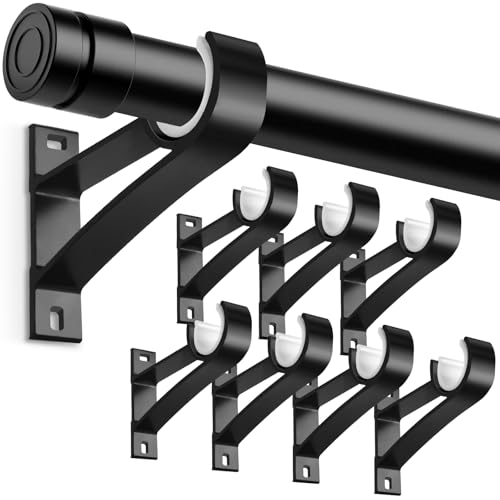 KOLAKO 8 Pack Curtain Rod Bracket, 1 Inch Heavy Duty Holder Black Drapery Single Hooks for Wall - color: Black, size: Set of 8