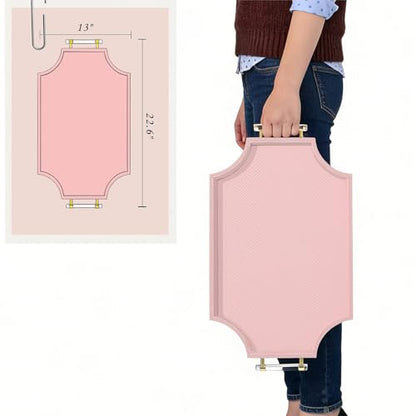 57.9 x 33cm(22.6 x 13인치) 커피 테이블 트레이 샤그린 스캘럽 장식 오토만 트레이 - color: 핑크, size: 22.6" x 13" x 2"