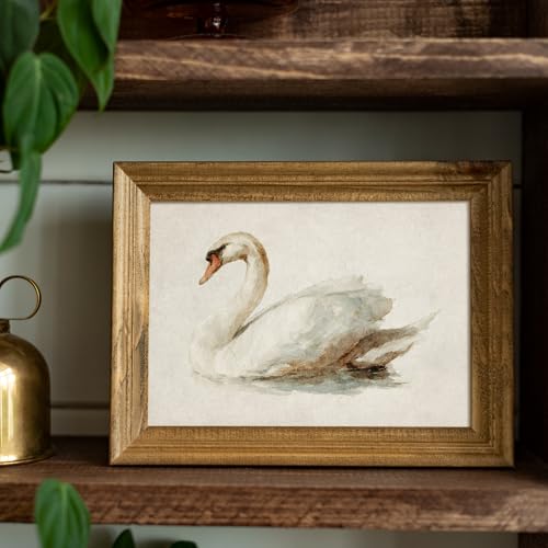 uniro White Swan Retro Wall Art Classical Swan Canvas Oil Painting Poster Elegant Nursery Bird Painting Watercolor Swan Vintage Art Pictures Farmhouse Neutral Bathroom Wall Decor - 8x10 Unframed - color: White Swan, size: 10"L x 8"W