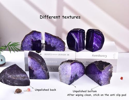 AMOYSTONE Purple Agate Bookends, Sturdy Crystal Book Ends for Study Shelf - color: Purple, size: 4-6 Pounds