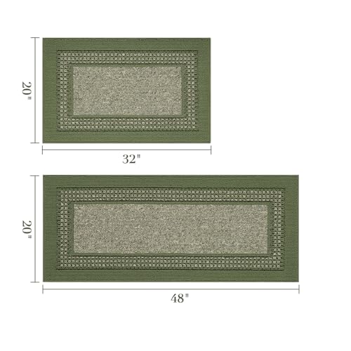 hicorfe Kitchen Runner Rugs,Set of 2 Non Slip Kitchen Mats for Floor - color: Green, size: 20"x48"+20"x32"