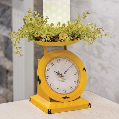 First of a Kind Vintage Scale Clock - Vintage Tabletop Clock for Farmhouse - Mid-Century Style, Metal Vintage Scale Clock for Kitchen & Living Room Decoration… (Yellow) - color: Yellow