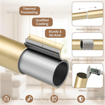 1" Farmhouse Heavy Duty Curtain Rods for Windows,Adjust 72-150",Gold - color: Brass Gold, size: 72-150 Inch & 1 Pack