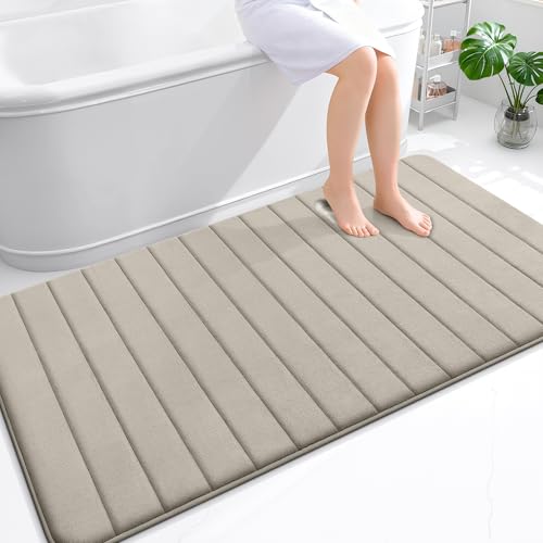 OLANLY Memory Foam Large Bath Mat 59x34, Super Soft Absorbent Bathroom Rugs - color: Warm Taupe, size: 59" X 34"
