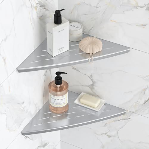 Qeke 2 Pack Corner Shower Shelf Brushed, 11.5" Recessed Tile Shower Shelf - color: Brushed Nickel
