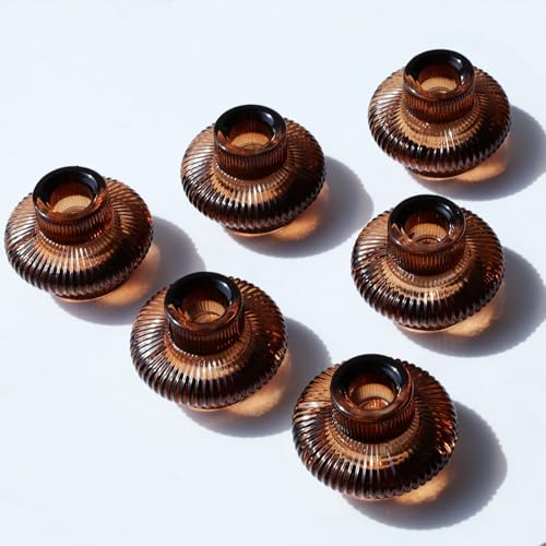 VOHO 6pcs Brown Candlestick Holders, Fall Amber Candle Sticks Holder Decor - color: Brown