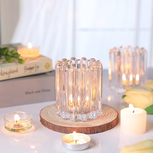 Glass Clear Votive Candle Holder, Ribbed Votive Candle Holders Set of 6 - color: Clear