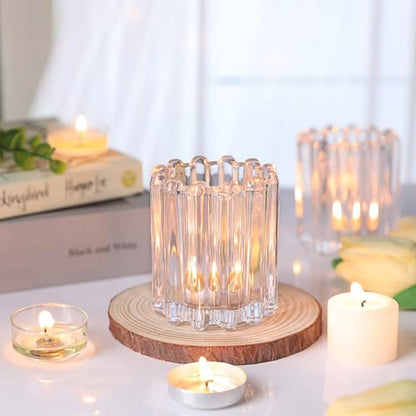Glass Clear Votive Candle Holder, Ribbed Votive Candle Holders Set of 6 - color: Clear