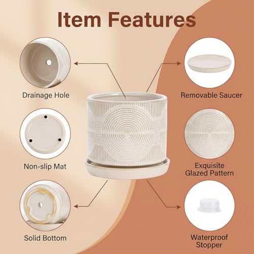 Ceramic Plant Pots, Modern Flower Pots, 4.5+5.5 Inch Small Plant Pots - color: White