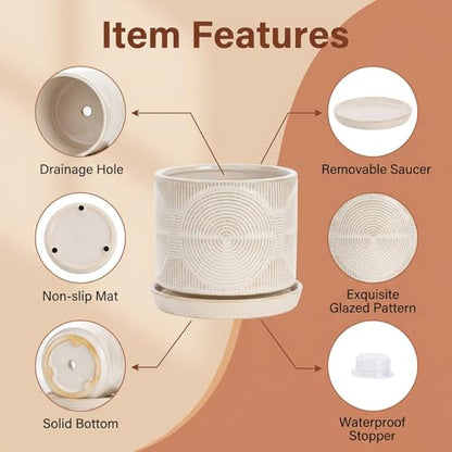 Ceramic Plant Pots, Modern Flower Pots, 4.5+5.5 Inch Small Plant Pots - color: White