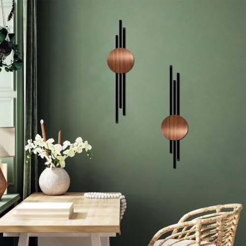 DUOOLN 2 Pcs Abstract Metal Wall Decor, Geometrical Single Line Art-Walnut - color: Walnut - Round Geometry 2 pcs