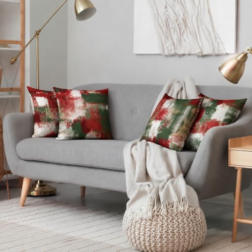 Abstract Christmas Throw Pillow Covers 18x18 Set of 4, Red & Green - color: Red Green White, size: 18" x 18" (Pack of 4)