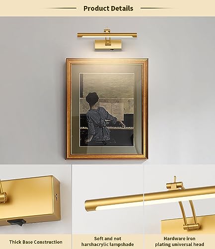 Battery Operated Picture Light with Remote,Wireless Gallery Lights Gold 12in Rechargeable Display Light with Flexible Swing Arm,Dimmable Wall Sconce for Artwork on Wall - color: Model A-Gold