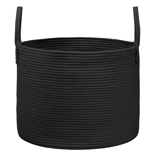 JMvicyroam 65L Extra Large Machine Washable Cotton Rope Blanket Basket - color: Black, size: 65L