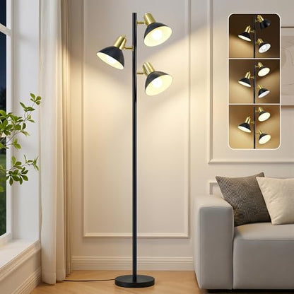 3 Light Floor Lamps for Living Room, 67" Tall Metal Modern Tree Floor Lamp - color: Black and Gold