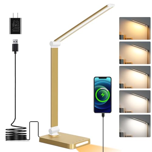 LED Desk Lamp with USB Ports,Touch Desk Lamps for Home Office with 5 Modes - color: Gold