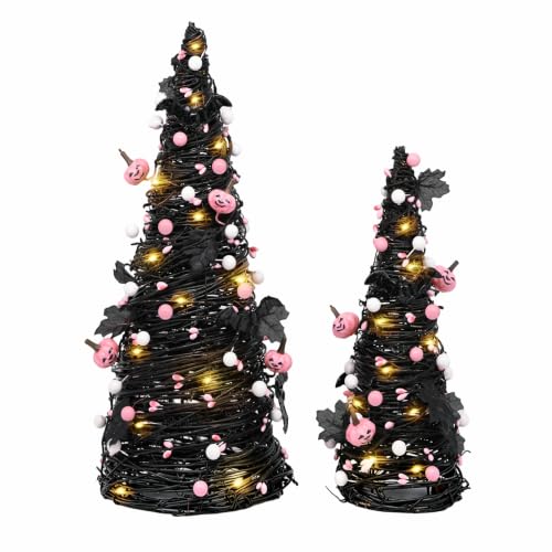 Lighted Halloween Table Tree, Pink Halloween Decorations for Home - color: Black