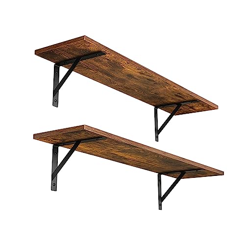 DINZI LVJ Wall Shelves, 23.6" Long Floating Shelves with Metal Brackets - color: Rustic Brown, size: 23.6 Inch