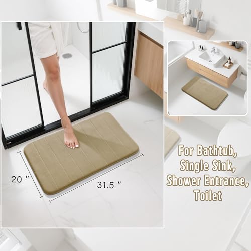 Yimobra Memory Foam Bath Mat, Super Soft Absorbent Bathroom Rug Non Slip 31.5x20 Inch, Quick Dry, Machine Washable Floor Carpet for Tub Shower, Home Decor Accessories, Light Tan - color: Light Tan, size: 31.5" X 20"