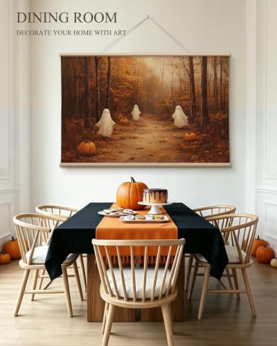 VIYYIEA Extra Large Halloween Fall Wall Art - Ghosts and Pumpkins, 36x54 - color: Halloween Woodland