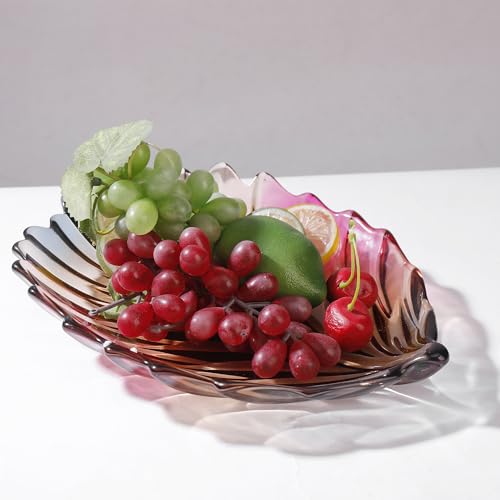 MAGCOLOR Creative Colorful Hand painted Crystal Glass Leaf-shaped Decorative Bowl -12.2 inch Diameter Fruit Display & Kitchen Table Centerpiece. - color: Colorful