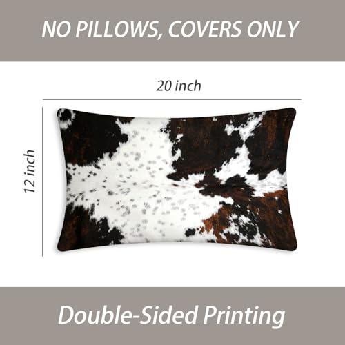 Black Brown White 12X20 Lumbar Throw Pillow Covers Cow Print - color: Cow Skin