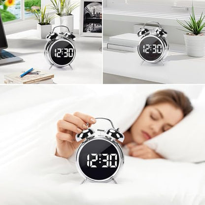 Digital Small Alarm Clock, 4.5 Inch Double Bell Electronic LED Alarm Clock - color: Silvery