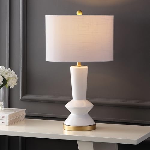 JONATHAN Y Ziggy 27" Modern Ceramic Metal Table Lamp, White/Gold Painting - color: White/Brass Gold