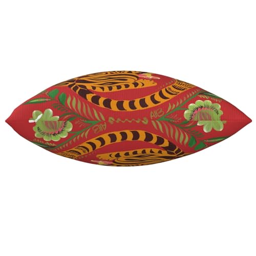 Tiger Folk Art Red Velvet Throw Pillow Covers 18x18Inch - color: Color-8, size: 18" x 18" (Pack of 1)