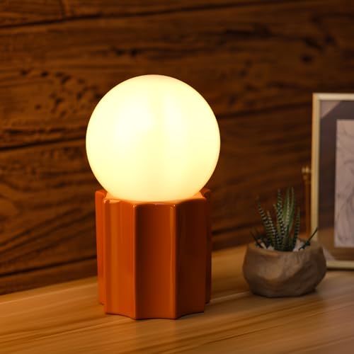 Modern Ceramics Table Lamp, Khaki Base Desk Lamp, White Jade Round Ball Glass Accent Table Lamp for Living Room Bedroom Bedside Nightstand House Office Home Reading - color: Khaki Ceramic