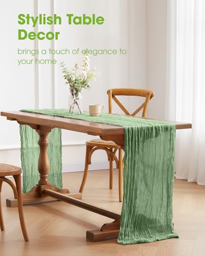 Pureegg 3 Pack Cheesecloth Table Runner 120 Inch Sage Green - color: Sage Green, size: 120" - 3 Packs