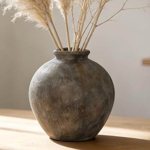 Rustic Farmhouse Ceramic Vase, 7.9 Inch, Terracotta Decor, Brown - color: Brown
