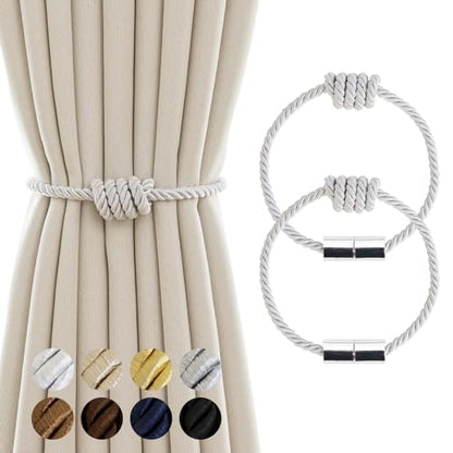 Curtain Tiebacks Magnetic Decorative Rope Tie Backs Holdbacks Contoeey - color: White