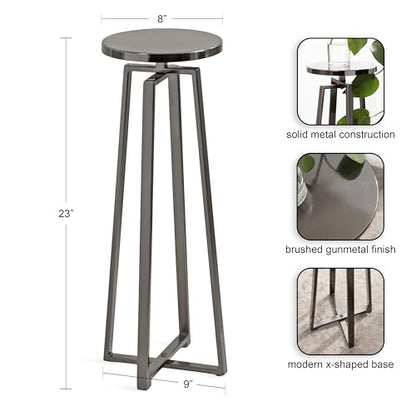 Kate and Laurel Zia Modern Metal Round Drink Table, 9 x 9 x 23, Gray Gunmetal, Contemporary Decorative Circle Pedestal Table for Living Room Display and Storage