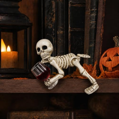 Halloween Skeleton Flowerpot Decoration, Weather Resistant Resin Garden Statue (Wine Glass Skeleton) - color: Style11