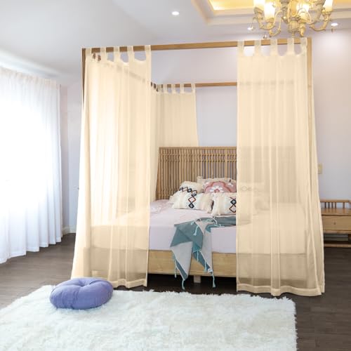 Linentalks Canopy Bed Curtains for King, Queen, Full and Twin Bed, 4 Corner Bed Canopies & Drapes, Four Poster Bed Canopy Curtains Beds, Sheer Curtains for Canopy Bed Drapes, Champagne - color: Champagne