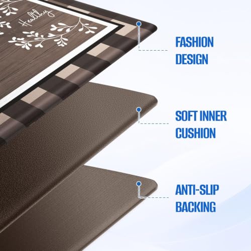 Kitchen Mats 2PCS, Anti Fatigue Rugs, 17.3x30+17.3x47.2in,Brown - color: Brown, size: 17.3’’x 30’’+ 17.3’’x 47.2’’