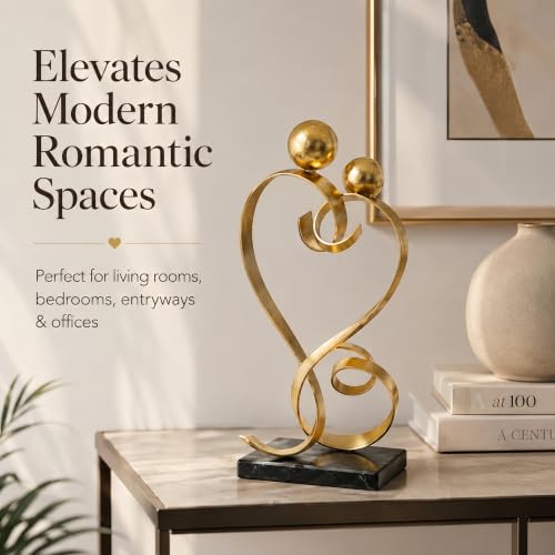FUNTEREST Metal Heart Sculpture, Abstract Iron Statue Home Decor - color: Gold