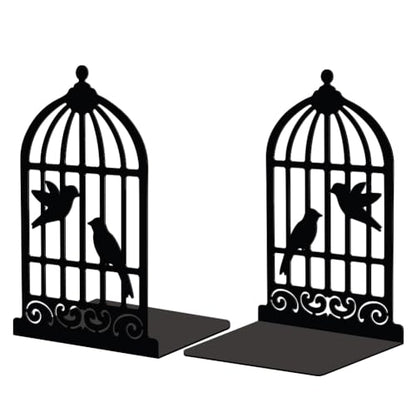 Peacoblue 5.3"x4.3"x7.9" Metal Bookends, Heavy Duty Book Ends for Shelves - color: Birdcage and Bird