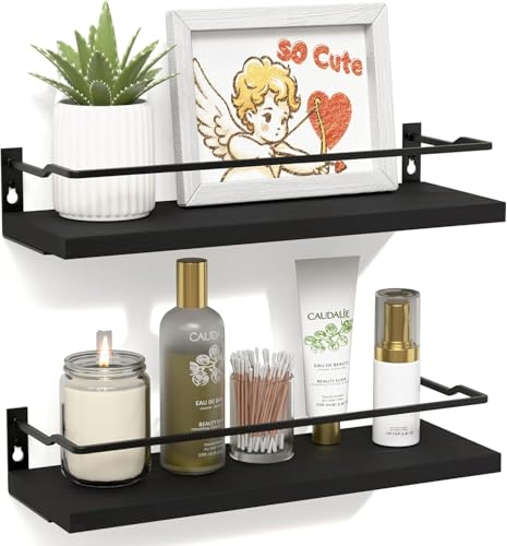 RICHER HOUSE Floating Shelves Bathroom, Small Wall Shelf Over Toilet 2 Set - color: Black