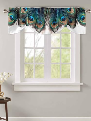 Retro Tie Up Valance for Windows Peacock Feathers Abstract Art Adjustable Curtain Valance Rod Pocket Balloon Shade Window Treatment for Kitchen Living Room Bedroom 42x18inch - size: 42"W x 18"L (Pack of 1)
