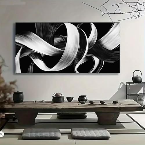 Modern Abstract Wall Art Black and White Curve Line Decor 24"X48" - size: 24"L x 48"W
