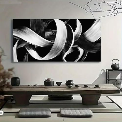Modern Abstract Wall Art Black and White Curve Line Decor 24"X48" - size: 24"L x 48"W