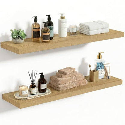 Vivelove 10 Inch Deep Floating Shelves 30x10” Set of 2, Oak - color: Oak, size: 30”wx10.2”dx1.5”h