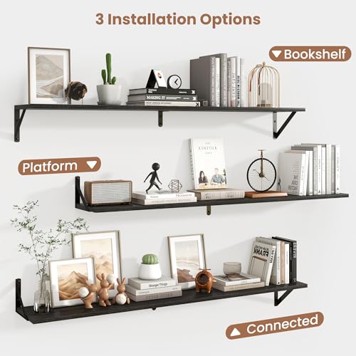 Axeman 48 Inch Floating Shelves, 8 Inch Deep Black Wall Shelves Set of 2 - color: Black, size: 47.3 Inch
