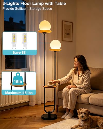 Lightdot 2-Globe Floor Lamp Dimmable with Amber Glass Tray Black Floor Lamp - color: Amber-2U Black